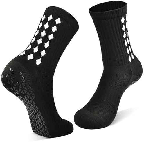Cevapro Football Socks for Men 6-11 Grip Socks, Black Football Socks Anti-Slip Breathable Football Sock Sleeves, Soccer Rugby Sock White Sports Sock