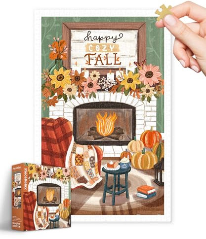 PieceRelax Puzzle 1000 Teile für Erwachsene & Kinder ab 14 – Olivia Gibbs - Cozy Autumn Fireplace [H3651], 58,8 x 37,8 cm, Herausforderung & Achtsamkeit für Ihre Me-Time