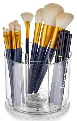 NEESTARTLY Makeup Brush Holder Organizer, 360° Rotating Makeup Organization, 5 Slot Make up Brushes Cup for Cosmetics, Skincare, Nail Polish, Art Supply, Bathroom Vanity Desktop