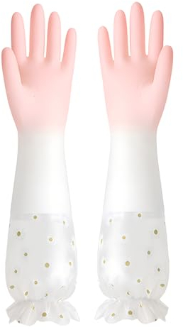 JYJLLM Washing Up Gloves,1 Pairs Long Cuff Rubber Gloves Medium,cleaning Gloves Reusable Anti-slip Waterproof,Household Cleaning Gloves For Kitchen Home Gardening,dusting gloves (Pink)