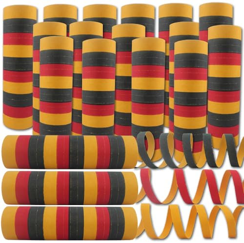 Luftschlangen schwarz rot orange Partydeko 18 Rollen - Made in Austria, schwer entflammbar, Deutschland Länderdeko, Silvester, Fasching, Karneval, etc.