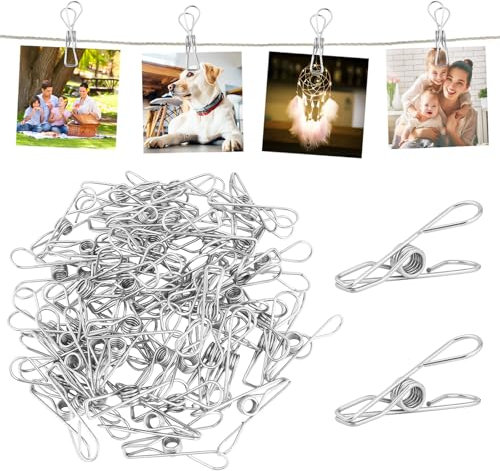 Kayqbonke 60 Stück Wäscheklammern Edelstahl, 5.5cm Stabil Edelstahl Wäscheklammern, Metall Klammern Mit Organizerfach, Clips für Kleidung, Metall Klammern für Handtuch, Socken, Camping, Papierdateien