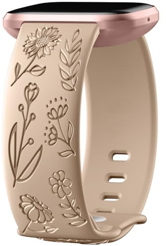 Ouwegaga Armband Kompatibel mit Fitbit Versa 2 Armband/Fitbit Versa Armband, Ausgefallene Löwenzahn-Muster Weiche Silikon Band für Versa 2/Versa/Versa Lite/Versa SE, Klein MilkTea