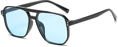 No Name Ltd Celeb Style See Through Lightly Tinted Sunglasses, Oversized Black Rectangle Frame, Blue Tint Lens, Lightweight, for Womens Man Retro Vintage UK 2025 NEW