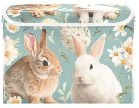 Mnsruu Foldable Storage Boxes with Lid Easter Bunny Cute Rabbit Collapsible Storage Bins Clothing Storage Organiser Basket for Toy Closet Bedroom Home