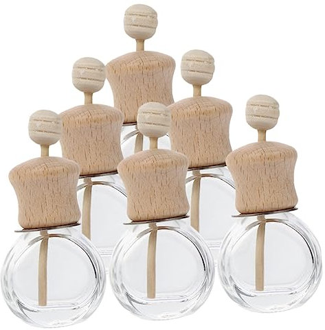 GARVALON 6stücke Teiliger Kompakter Glas-aromadiffusor Mit Holzstab Wiederbefüllbarer Auto-duftspender Für Ätherische Öle Handliche Luftauffrischung Für Fahrzeug Und Zuhause