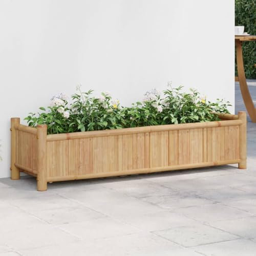 qohoio Jardinière 100x30x25 cm Bambou,Jardiniere sur Pieds,Bac avec Treillis,Jardiniere Terrasse