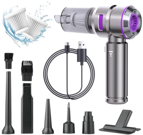 JanYoo Handstaubsauger, 16000PA Leistungsstarker 3-Gang Handstaubsauger Akku 6000mAH, Mini Staubsauger mit Bürstenloser Motor, Kabellos Auto-Staubsauger USB Wiederaufladbarer für Haus,Küche,Tierhaare