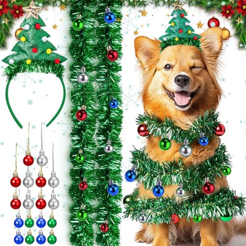 BABORUI Hund Weihnachtsschmuck - Hund Weihnachtsbaum Outfit Hunde, DIY Hund Weihnachtsbaum Kostüm mit Hund Weihnachten Stirnband, Weihnachtsbaum Hundekleidung für Große/Mittel/Kleine Hunde