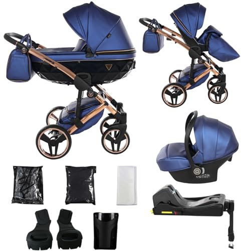 Junama Kinderwagen Diamond Fluo 2in1 3in1 4in1 (01 - Blau, 4in1 mit ISOFIX Basis)