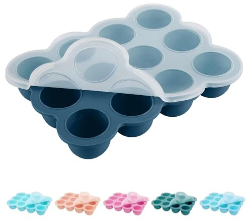 Aufbewahrung von Babynahrung aus Silikon, 12 x 45ml Babynahrung Einfrieren Behälte aus mit Silikon Deckel,BPA-frei,Perfekt für Hausgemachte Babynahrung, Gemüse, Eiswürfeln,Fruchtpüree und Muttermilch