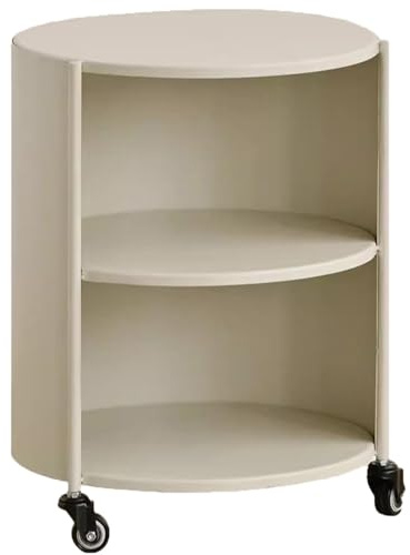 Couchtisch Klein mit Stauraum und Rollen Metallstruktur 2 Lagerebenen Beistelltisch Klein Rund,18.8 H ×14.9 L × 14.9 W,für Wohnzimmer Schlafzimmer(Beige)