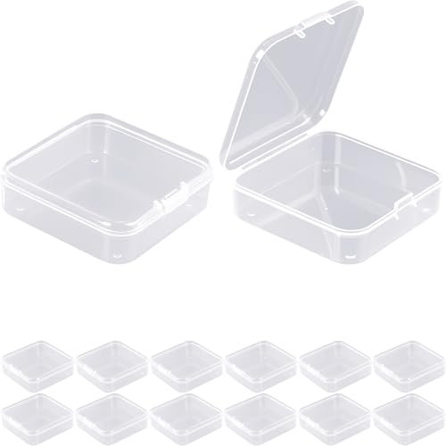 Jyvex 12 Stück Aufbewahrungsbox mit Deckel Klein, 6,4 x 6,4 x 2,1cm Plastikbox mit Deckel Klein, Kunststoff Aufbewahrungsbox für Pillen,Perlen und Bastelzubehör