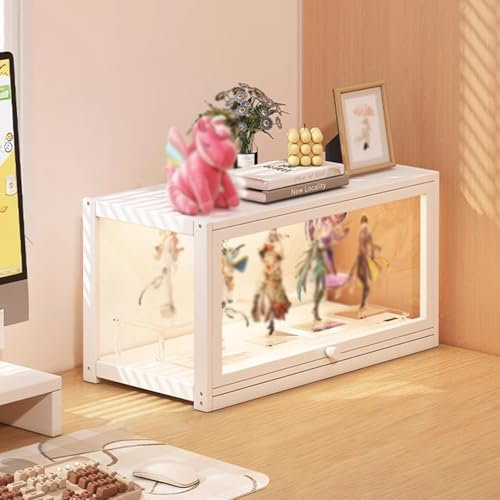 Acryl Vitrine Cremefarbene Vitrine aus Acryl mit 90°-Klappdeckel, Große Vitrine aus Holz zum Zusammenbauen von Sammlerstücken, zur Aufbewahrung und Organisation von Spielzeug zu Hause(W-60cm(23 5/8))