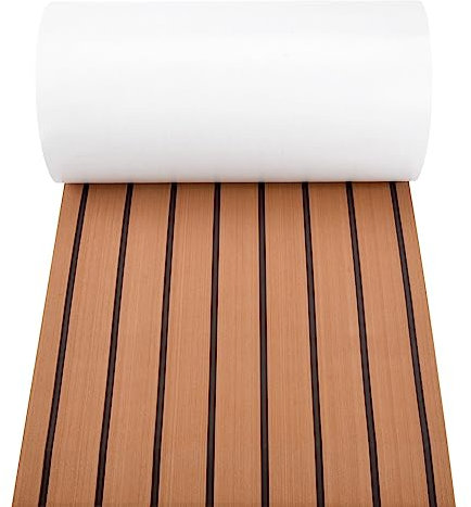 Qusedwey 6MM Self Adhesive EVA Foam Teak Sheet Marine Boat Yacht Synthetic Decking Foam Floor Mat Flooring Brown 240X45cm