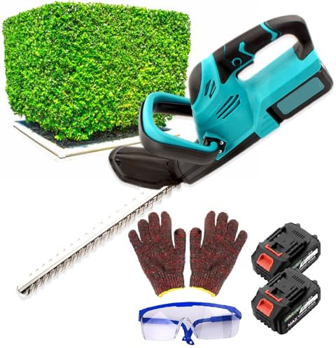 pedenencelia 21v Electric Hedge Trimmer Cordless With A Pair Of Gloves & Goggles, Bush Trimmer, Handheld Hedge Grass Cutter With 19-Inch Blade Length, Used For Home/Park Greening,2batteries