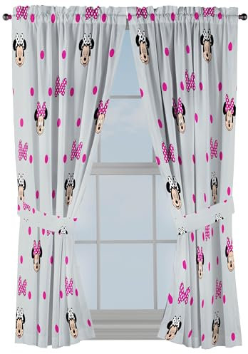 Jay Franco Window Curtains for Kids Bedroom 4-Piece Drape Set with 2 Tiebacks, Grey - Minnie Mouse, 42 W x 63 L (Pack of 2)