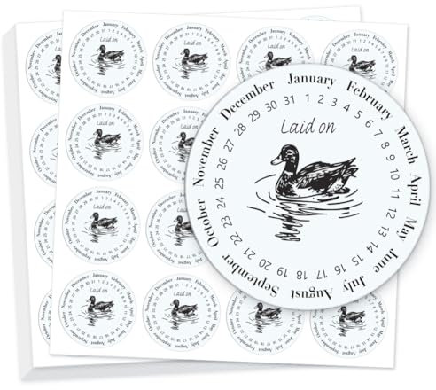 GOMAKERER 320 Pcs Duck Egg Laid on Stickers, 5cm Round Farm Fresh Eggs Sticker Round Eggs Stickers PET Adhesive Egg Packaging Sticker for Box Container Carton Farm Supplies