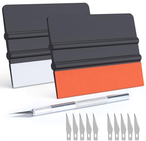 Rakel für Folie, Rakelset zum Folieren – 2 Filzrakel, Messer & 10 Ersatzklingen – Folierungswerkzeug für Möbelfolie, Küchenfolie, Autofolie, Fensterfolie & mehr