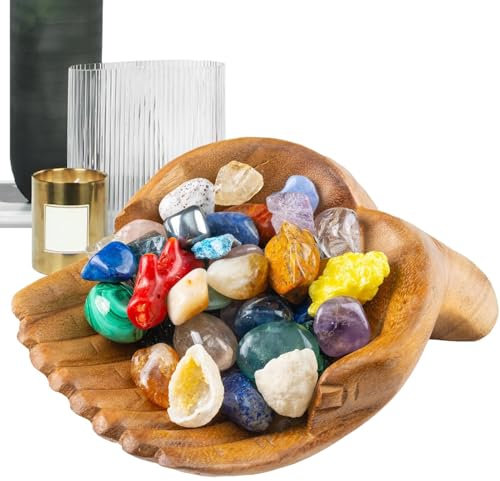 Crystal Display Shelf - Exquisite Decorative Bowls, Wooden Display Shelf | Portable Holder for Stones Display, Wooden Carved Hand Decorative Bowl, Stones Display for Living Room Dining Room Bedroom