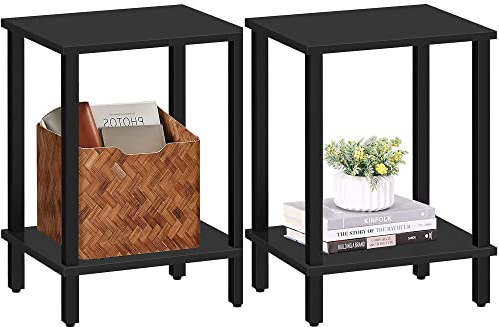 TUTOTAK Side Table, Set of 2, Bedside Table, Night stand, 2-Tier Storage Shelf, End Table for Small Space, Living Room, Bed Room, Black V1TB01BK035EU