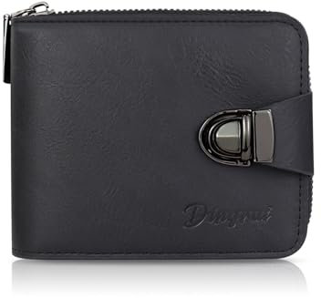 MultiValue Portafoglio Uomo con Cerniera, Cuoio Classico Porta Carte Portafoglio Con 5 Scomparti per Carte di Credito, 1 Tasca per Monete e 2 finestre per Documenti d'Identità (Nero)