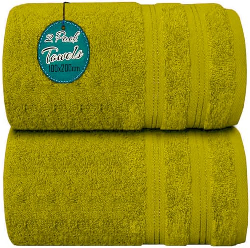 Wholesale Trade Dealz Pack of 1 & 2 Extra Large Jumbo Bath Sheet 100 X 200cm 100% Egyptian Cotton Super Soft Quick Dry Body Wrap Beach Towels XL Bath Towels 600-GSM (2, Lemon)
