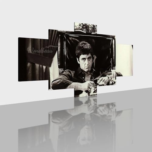 Wondbeau Leinwanddrucke Godfather Modulare Wandkunst Wandaufkleber M/100cm×50cm Der Pate, Michael Corleone #7 5 Teiliges Wandbild Druck auf Leinwand Malerei Moderne Poster Mit Rahmen