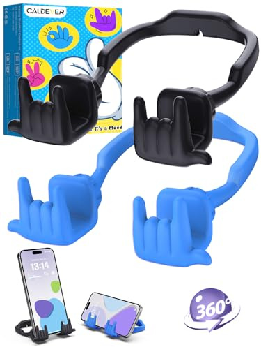 CALDEVER Cooler Rock Handyständer verstellbar, Smartphone Halterung Tisch Teenager Mädchen Jungen Schwarz Blau 2 Pack