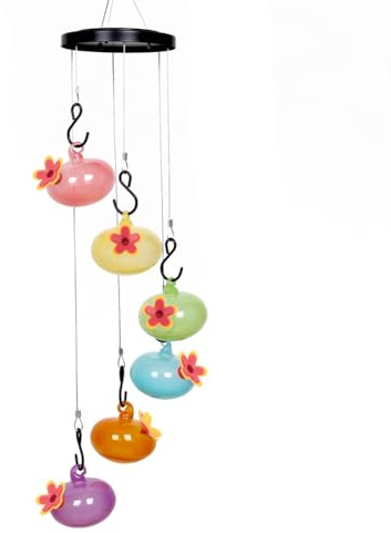Aboiled 1 PCS Charming Wind Chimes Bird Feeders for Outdoors Bird Feeders Random Color Hanging Ant and Bee Proof, Glass Bird Feeders for Garden