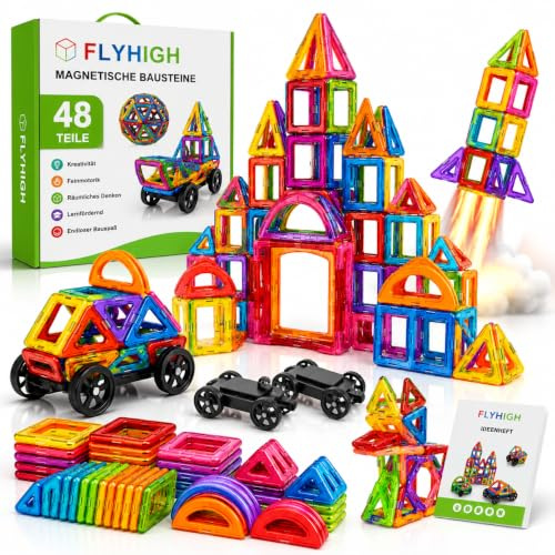 Magnetische Bausteine 48 Teile, Magnetspielzeug Magneten Kinder Magnetbausteine Magnet Spielzeug Magnetspiele für Geschenk ab 3 4 5 6 7 8 Jahre Junge Mädchen Bauklötze Kinderspielzeug (48 Teile)