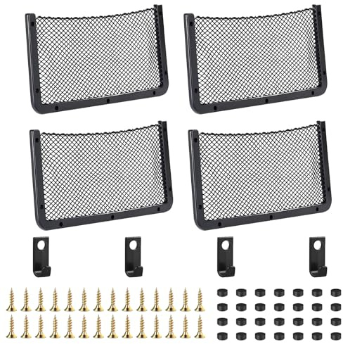 New-est 4PCS Storage Nets for Campervans, 42x21cm Black Elastic Van Storage Net with Plastic Frame, Car Truck SUV Boat Dorm Bedroom Wardrobe Storage Solutions, Camper Van Motorhome Cargo Nets
