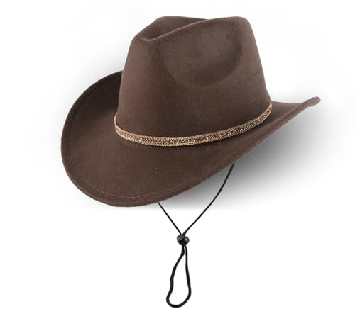 Unisex Cowboyhut aus Filz mit breiter Krempe und Hutband, Western-Style-Denimhut für Outdoor-Aktivitäten, Accessoire für Damen und Herren, Kaffee