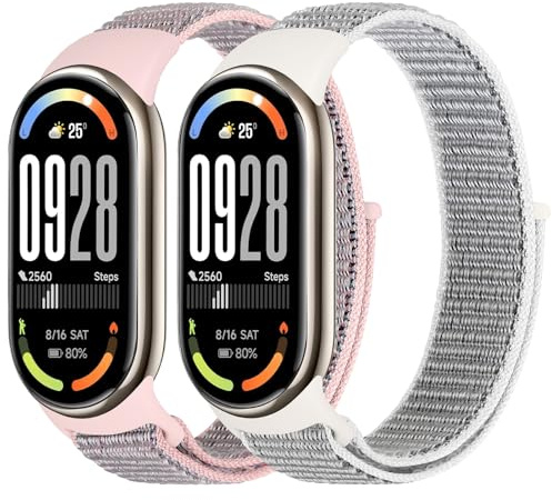 Tiptops Nylon Armband Nur Kompatibel für Xiaomi Smart Band 10/9/8 Damen Herren, 2 Stück Atmungsaktive Nylon Armband Sport Solo Loop Ersatzbänder für Xiaomi Mi Band 8/9/10