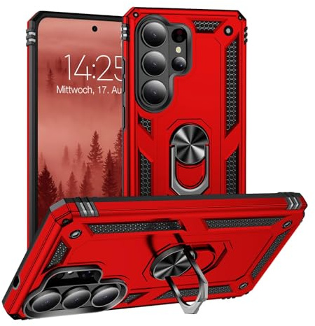 LBH Outdoor Hülle für Samsung Galaxy S26 Ultra Armor Militär Stoßfest Handyhülle 360 Grad Metal Ring Halter Ständer Schutzhülle für Handyhalterung Auto Magnet Rot
