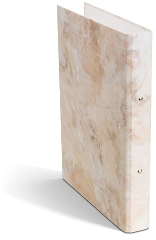 BIGSO RINGO Ringbuch A4 – Aufbewahrungsbox mit 2 Ringen – Schreibtischablage für Dokumente, Klarsichthüllen & Trennblätter – Ringhefter aus Faserplatte und Papier – Beige Marmor