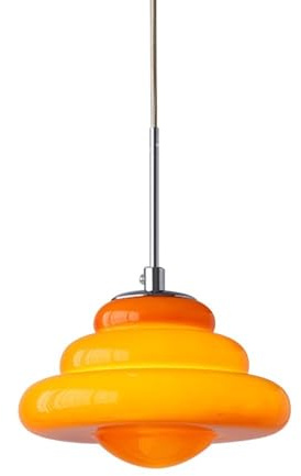 Jadssox Glas-Pendelleuchte, Moderne Chrom-Hängelampe, Esstisch-Leuchte, Kreative UFO-Glas-Hängelampen For Schlafzimmer, Küche, Insel, Restaurant, Wohnzimmer(Orange)