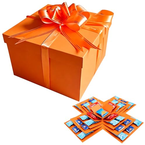 5 Lagige Geschenkbox Explosionsbox Geburtstag DIY Handgemachte Überraschung Box Geschenkverpackung Kreative Explosions Geschenkbox für Geburtstag Weihnachten Valentinstag Hochzeit Jubiläum (orange)