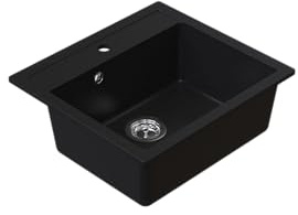 HOMEVELLO Spülbecken DIGIT Einbecken Granitspüle 56x51x21cm Graphit, Hochwertige Küchenspüle mit Siphon, Überlauf, Pflegeleicht, Kratzfest, Moderne Design, Perfekt für jede Küche