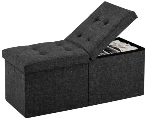 JIUYOTREE Sitzhocker mit Stauraum klappbare Sitzbank 33 x 80 x 33 cm Fußbank Aufbewahrungsbox Stuhl hinter dem Bett für Wohnzimmer Flur Schlafzimmer Elfenbeinweiß (Schwarz)
