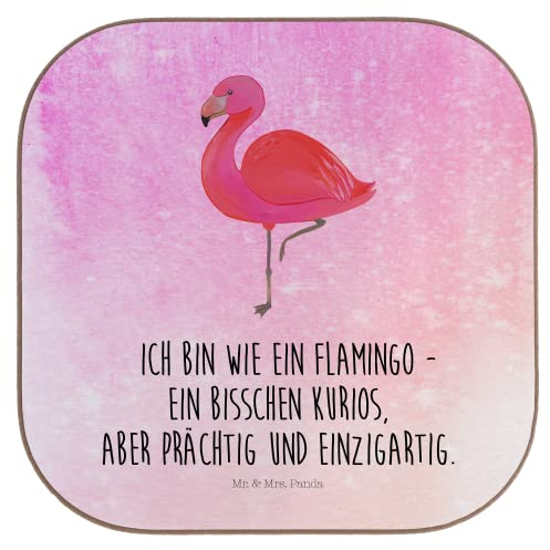 Mr. & Mrs. Panda Untersetzer Flamingo Classic - Geschenk, einzigartig, Geschwister, ich, Bierdeckel, Untersetzer aus Holz, Glasuntersetzer,