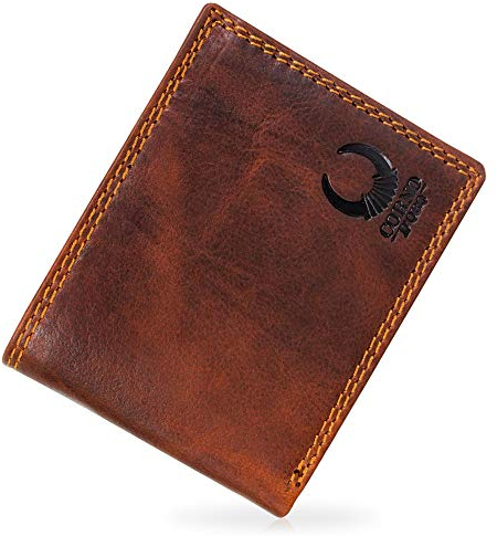 Corno d´Oro Porte-Monnaie en Cuir véritable pour Hommes, bourse vintage 32010W, porte-cartes marron, portefeuille avec bloqueur rfid