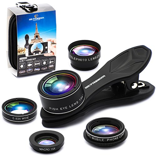SHUTTERMOON Upgraded Phone Camera Lens Kit for iPhone 13/12/11/X/8/7 Smartphones/Pixel/Samsung/Android Camera. 2xTele Lens Zoom Lens+Fisheye Lens+Super Wide Angle Lens&Macro Lens+CPL (5 in 1)