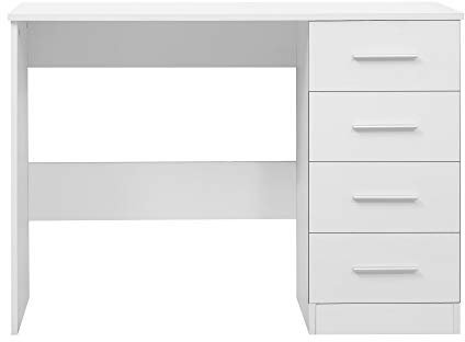 Reflect - 4 Drawer Desk/Dressing Table for Bedroom (H: 72cm x W: 99cm x D: 39.5cm) (White Gloss/Matt White)