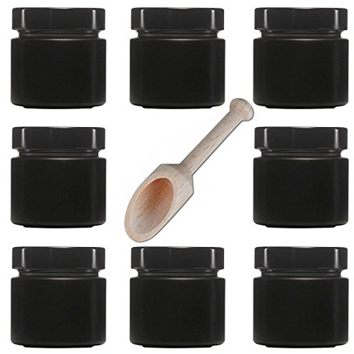 mikken 8x Gewürzglas 125 ml, schwarze Glasdosen inkl. Gewürzschaufel