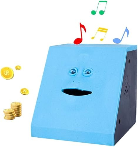 WeFoonLo Neuheit Münzen Geld das musikalische Gesichts Bank Automatische Geld-Einsparungs-Sammlung Sparschwein für Kinderkinder isst (Blaue Wohnung)