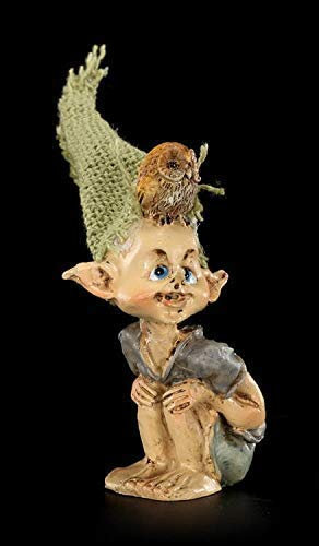 Pixie Fantasy Kobold Figur - Eule auf dem Kopf | Dekofigur, handbemalt