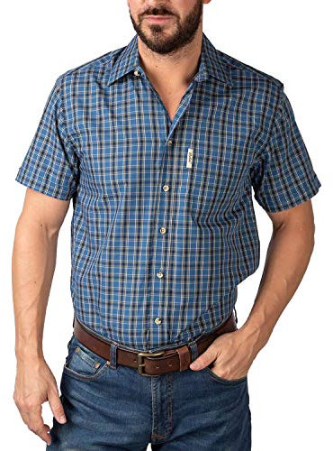Rydale Men's Short Sleeved Shirts Check Patterned Summer Poly Cotton Work Casual Shirt (2XL, Bainton Blue)