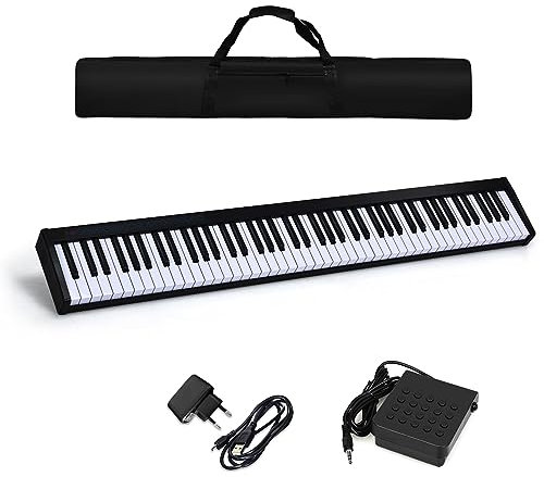 COSTWAY Tastiera Musicale 88 Tasti, Pianoforte Digitale Portatile con Custodia, Pianola con 128 Ritmi e Toni, Pedale Sustain, MIDI, USB e Funzione di APP Bluetooth (Nero)