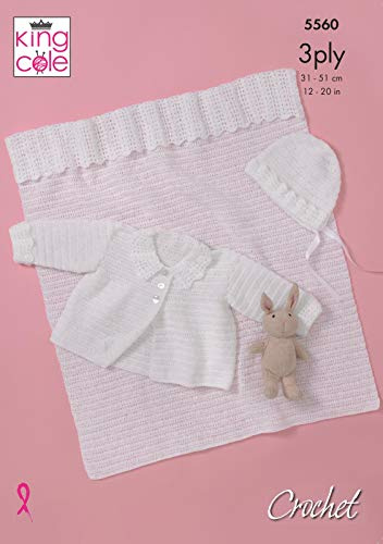 King Cole 5560 Häkelmuster für Babyjacke, Motorhaube und Decke, 3-lagig